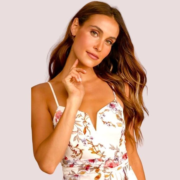 LuLu's My Favorite Day Ivory Floral Print Tulip 🌷 Skirt Midi Dress - Picture 5 of 14